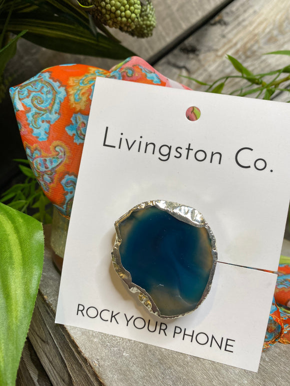 Giftware - Livingstone Co. Rock Your Phone Blue Pop Socket with Silver Edging