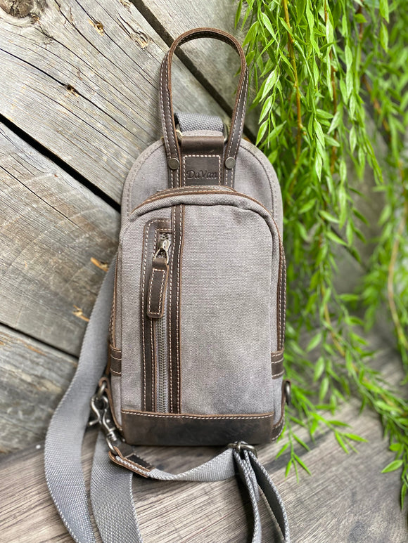 DaVan - Canvas Water Repellant Sling Bag in Charcoal