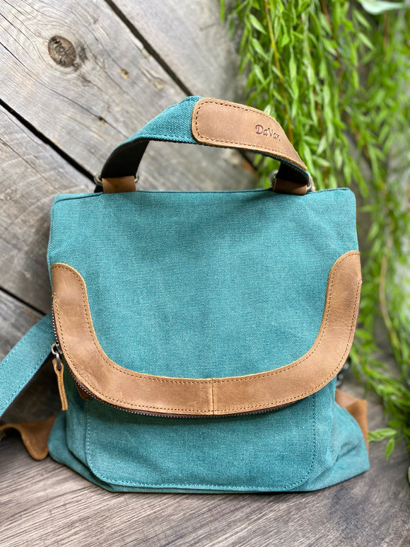 DaVan - Canvas Multi-Functional Back Pack/Shoulder Bag in Turquoise