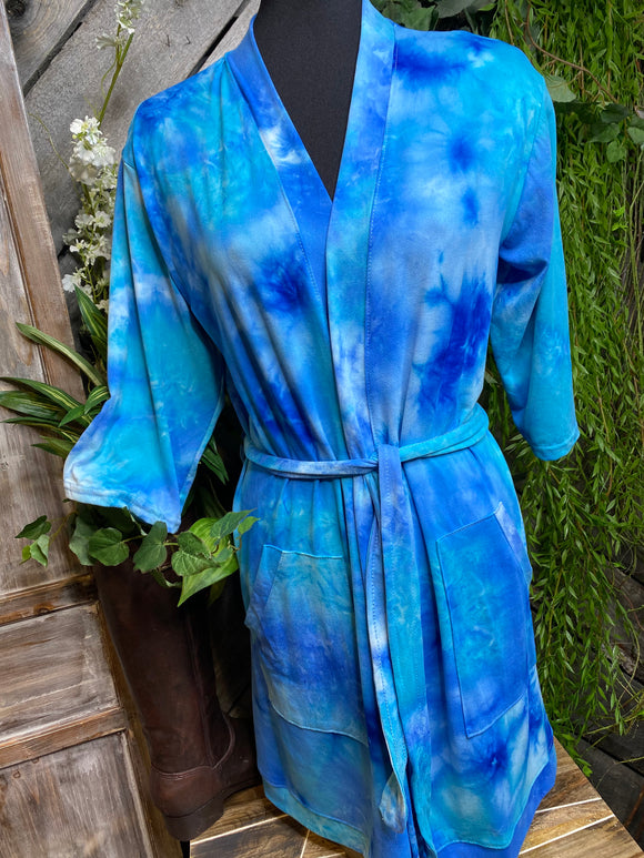 Self Care - Hello Mellow Tie-Dye Housecoat in Light Blue