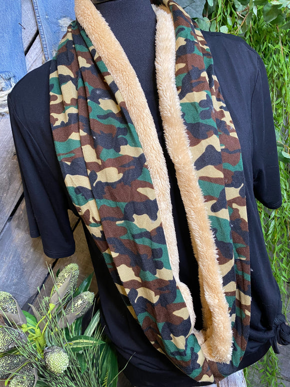 Blowout Sale - Winter Accessories Nisha Creations Sherpa Lined Infinity Scarf in Camo