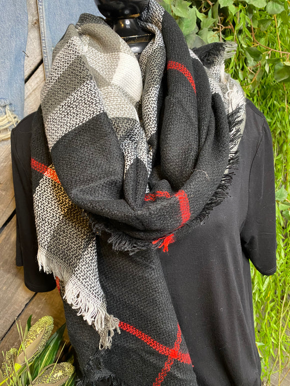 Blowout Sale - Winter Accessories Scarf in White/Black/Red Plaid