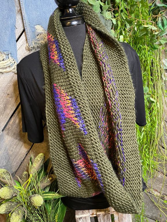 Blowout Sale - Winter Accessories Infinity Scarf in Olive Green/Pink