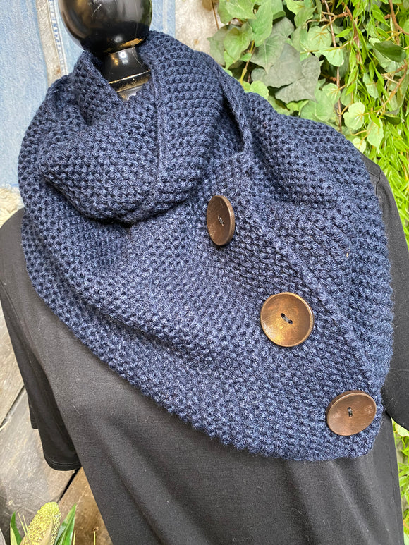 Blowout Sale - Winter Accessories Infinity Scarf with Buttons in Navy