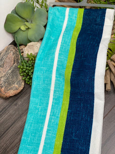 Giftware - Quick Dry Beach Towel in Navy/White/Green & Blue Stripes